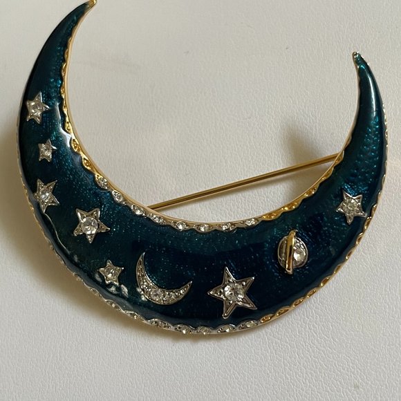 Unique Vintage Style Crescent Moon & Star Brooch - Picture 1 of 4